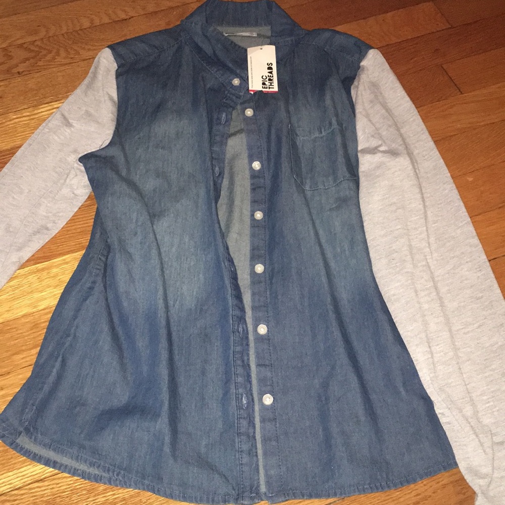 Denim and t shirt long sleeve button down.